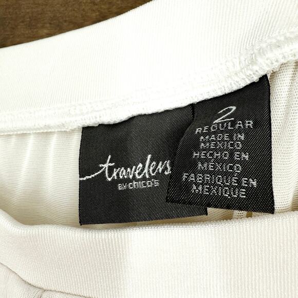 Chicos Travelers Sz LARGE Regular 2 Cream White Stretchy Slinky Pants Comfy - Picture 4 of 6